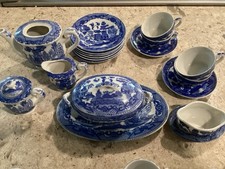 Lot Of 2 Occupied Japan BLUE WILLOW Child  s Tea Set  Unmarked TL 28 Pieces