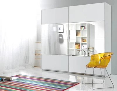 Armoire À Glissière Bilbao 221Cm Blanc Miroir 2 Portes - Photo 1/4