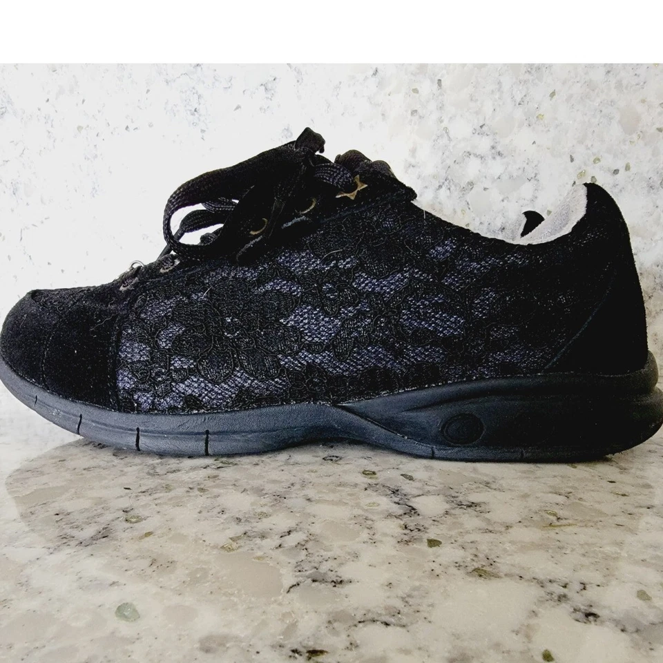 Zapato Deportivo Informal Therafit 7.5 Para Mujer Negro Confort Encaje Acento Negro Foto 3 de 4