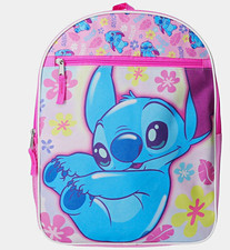 Disney Stitch Pink Small Girls Kids Backpack Polyester Zip Floral Outer Pockets
