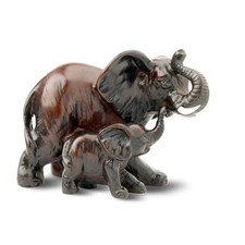 Resin Elephant Statue - Decorative Wildlife Family with Mother  Baby for