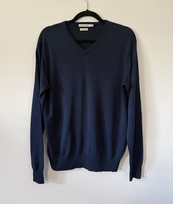 Peter Millar Men's Silk Cotton Cashmere V-Neck Knit Pullover Sweater Blue S
