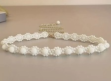 Luxury White Bridal Wedding Gold Adjustable Faux Pearl Elegant Belt