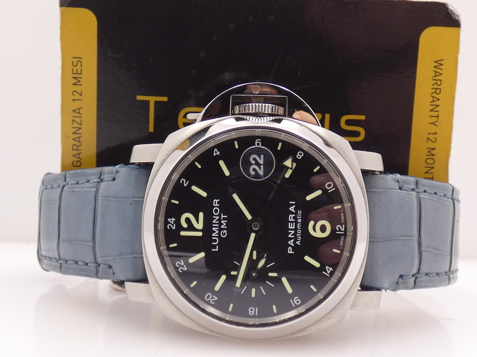 PANERAI LUMINOR GMT 40mm PAM00244 BOX&PAPERS '2012 AUTOMATIC 500pcs STEEL WATCH
