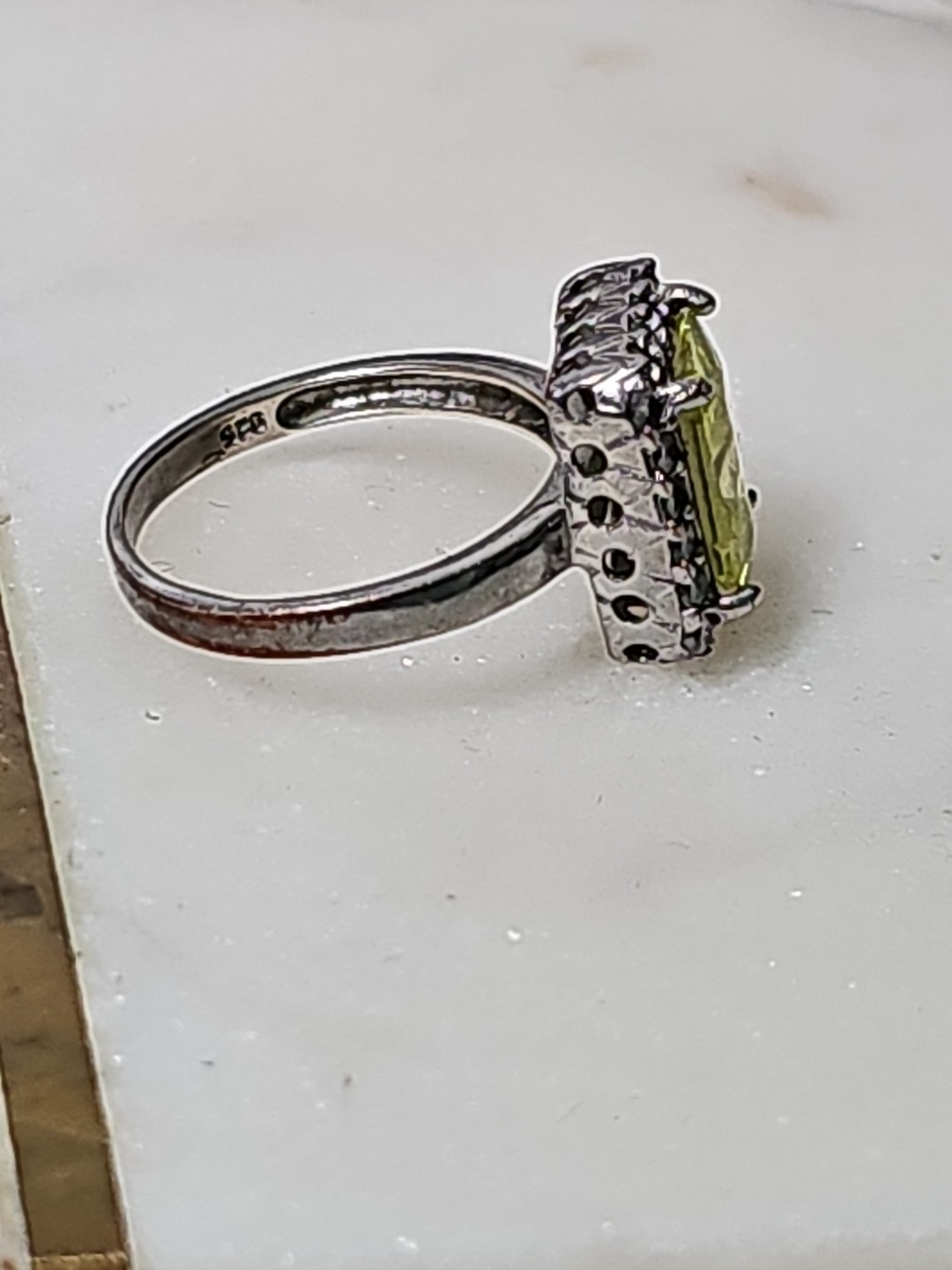 925 STERLING SILVER RING RECTANGLE LIME GREEN Per… - image 3