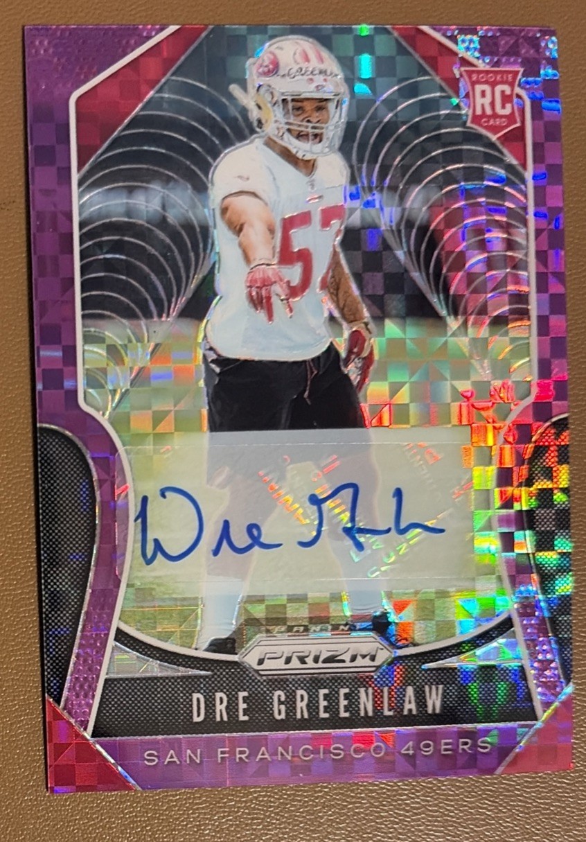 Dre Greenlaw Panini Prizm #384 Autograph Purple Power