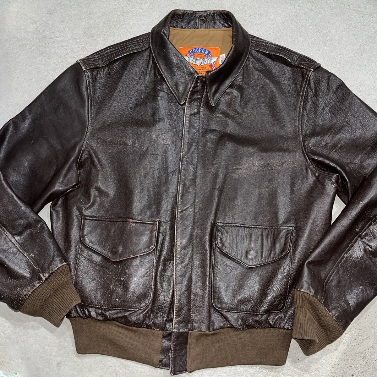 Vintage Cooper Sportswear Mens Type A-2 Brown Leather Bomber