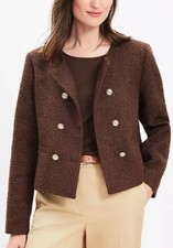 Ann Taylor LOFT   Chocolate Brown Tweed Double Breasted Jacket Women's  XS