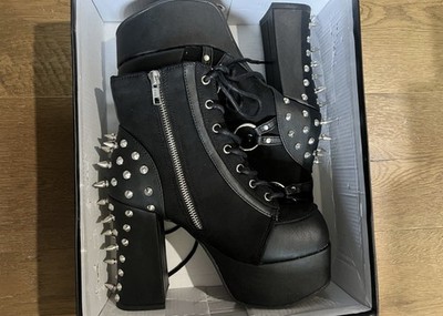 DEMONIA  CHARADE-100 Women's 4'' Heel Platform Black Lace-Up Front Ankle Boot