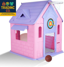 Charming Cottage Playhouse for Kids - Indoor Outdoor Play House with Basketball