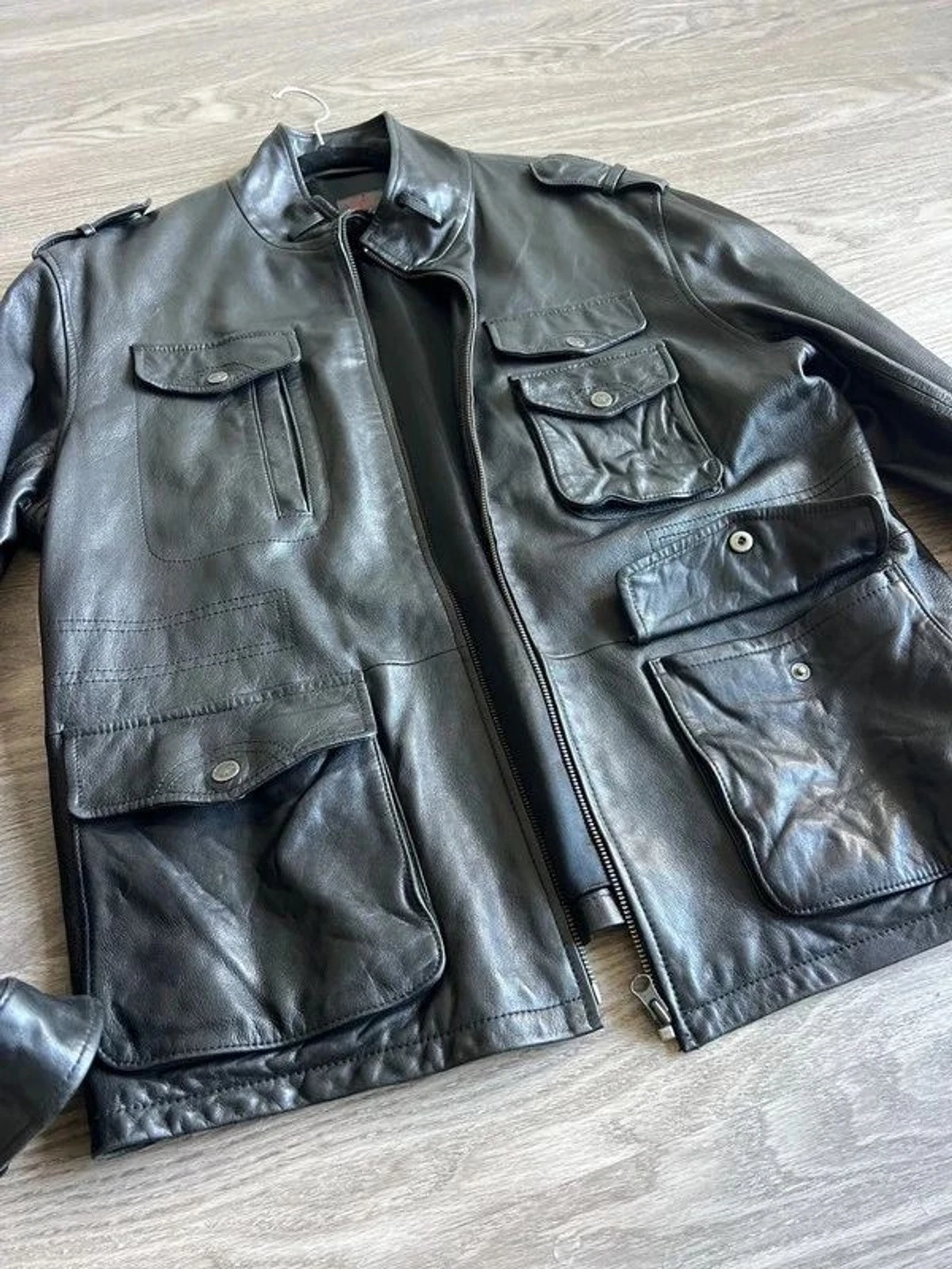 Esprit black leather military field jacket Men’s Sz M/ EU 48/US 38 - product detail image 2