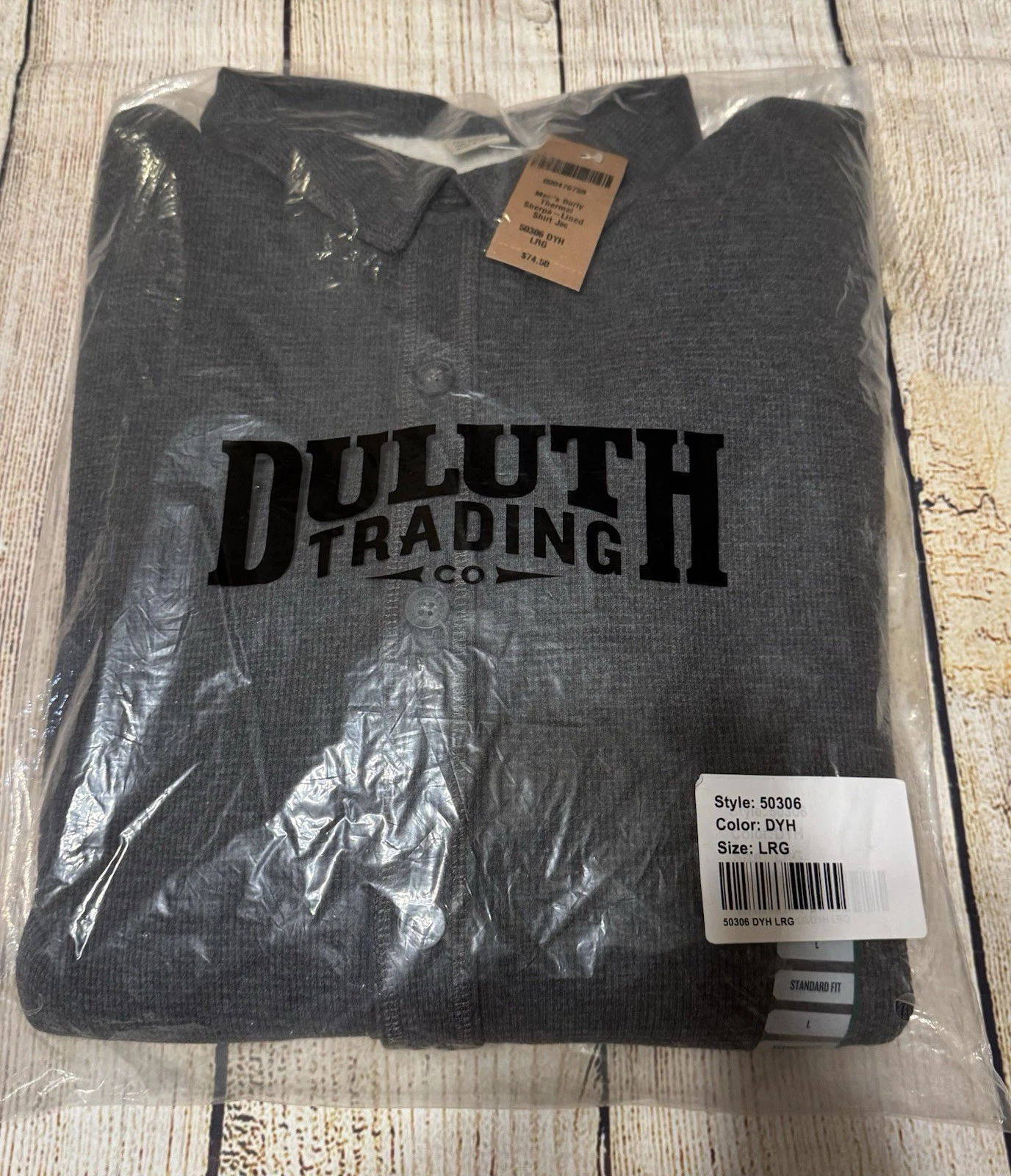 New Duluth Burly Thermal Sherpa Lined Shirt Jacket Dark Gray NWT Sz L TubB4
