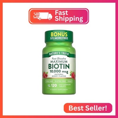 Nature's Truth Biotin 10000mcg | 120 Fast Dissolve Tablets | Maximum Strength | 
