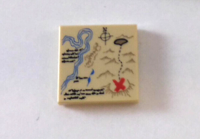Lego Part 3068 Tan 2 x 2 Printed Tile TREASURE MAP Red X river