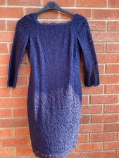Adrianna Pappel Blue lace overlay fitted dress, end to end zip UK 8-10