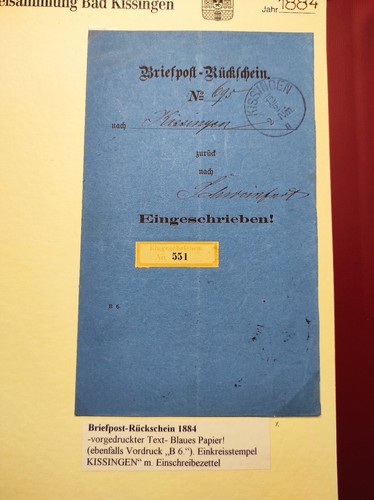 Bayern Heimatsammlung Bad Kissingen Postscheine, Rückscheine, Telegramme ab 1868 - Bild 16 von 24