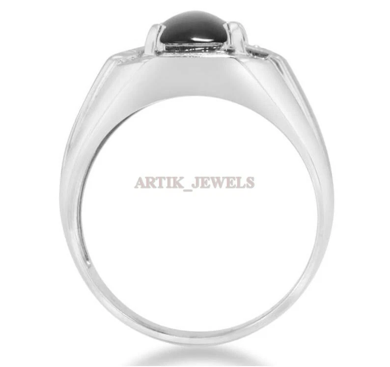 Natural Ónice Negro Piedra preciosa con 14K Bañado En Oro Blanco Plata Anillo - Imagen 3 de 4