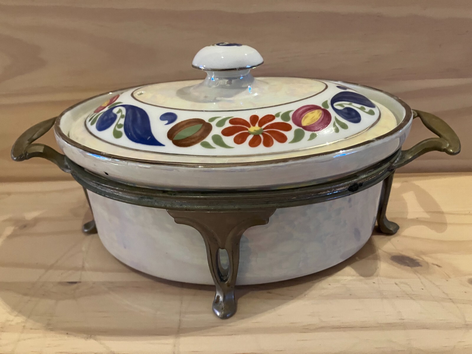 Vtg Royal Rochester Fraunfelter Luster Baking Casserole Dish with Silver  Stand