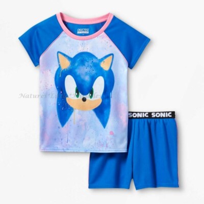 Sonic the Hedgehog Pajamas Girls Size 4-5 Summer Set T Shirt Top, Shorts NEW NWT