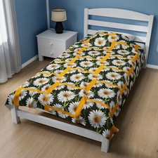 Daisy Flower Blanket , Lightweight Blanket With Warmth At Any Season, Velveteen