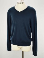 THE MENS STORE Navy Blue Cotton V Neck Pullover Sweater XL NWT