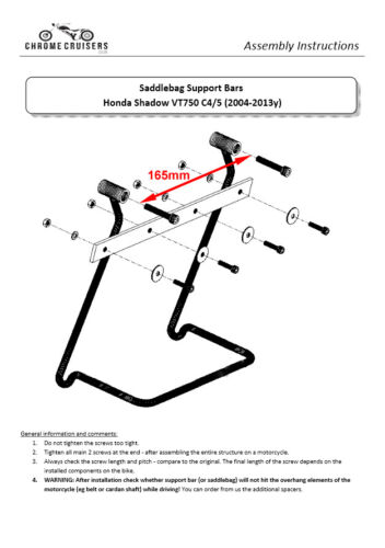 Honda VT750 C4 C5 RC50 Shadow Sacoche Panier Support Chrome Fixation Barres Kit - Photo 2 sur 2