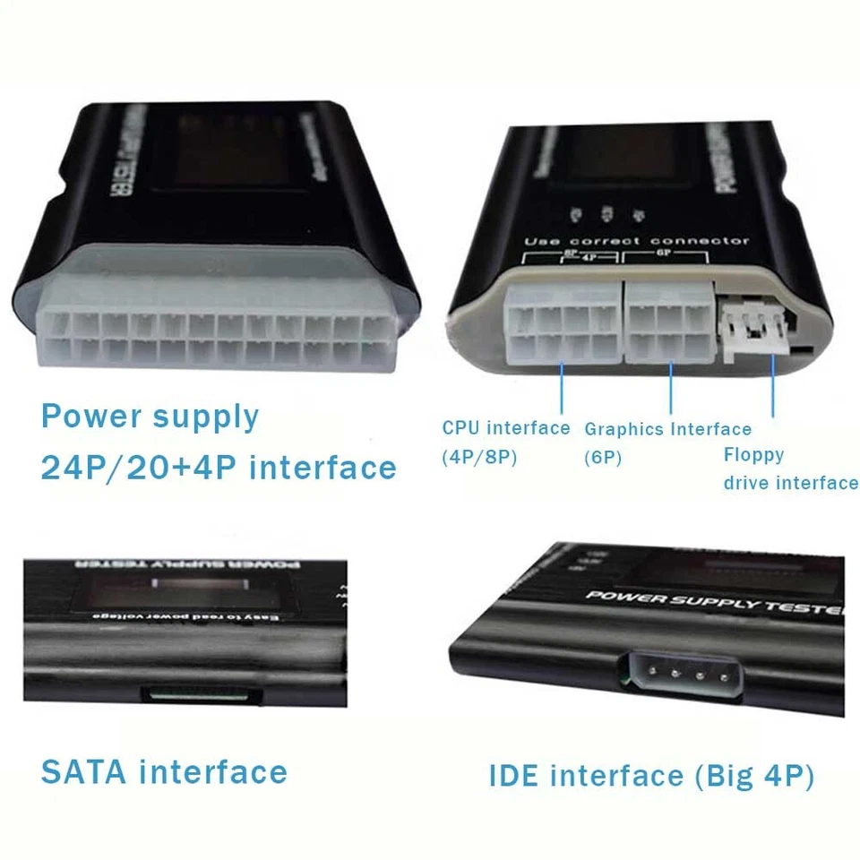 3Pcs Power Supply Tester PC Computer LCD 20/24Pin 4 PSU BTX ITX SATA HDD Digital - Image 2 of 4