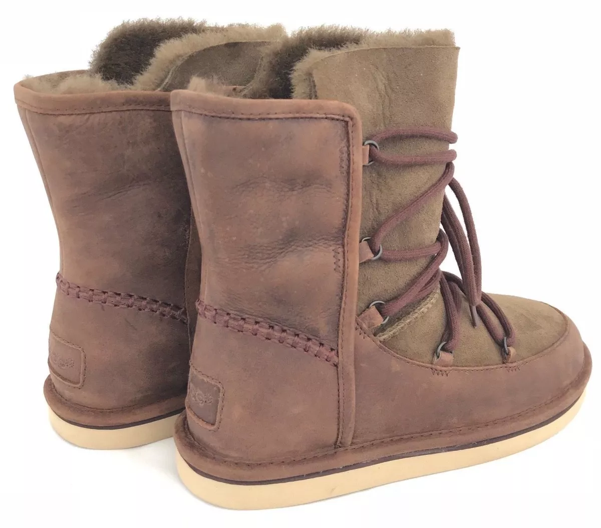 UGG AUSTRALIA LODGE CHOCOLATE & BLACK SUEDE SHEEPSKIN LACE UP WINTER  BOOTS