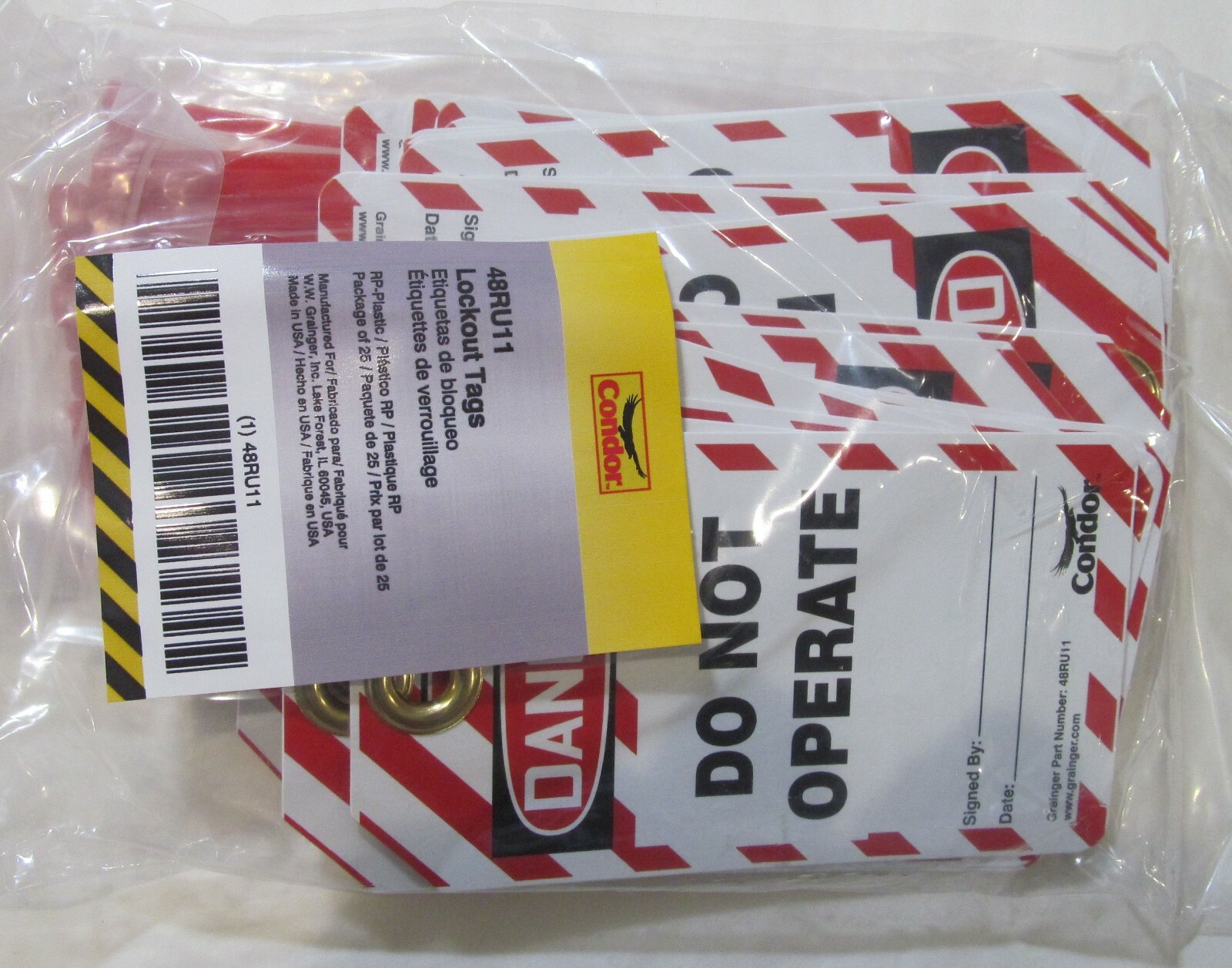 25-PACK NEW CONDOR 48RU11 PLASTIC DO NOT OPERATE LOCKOUT TAGS WITH ZIP TIES