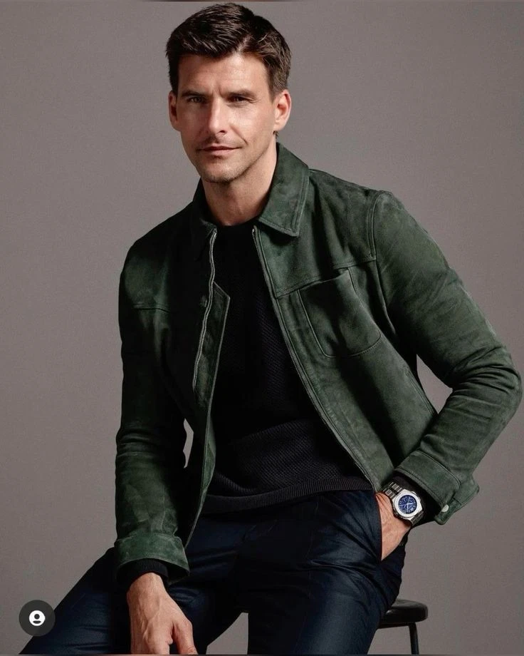 Men Green Racer Leather Jacket Pure Suede Size XS S M L XL XXL 3XL Custom Made