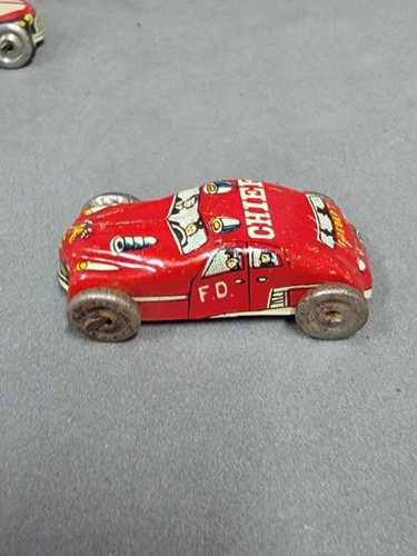 Vintage Tin Lithograph Cars Micro Mini 2 Fire Chief, Taxi, Police Lot of 4 Cars - Picture 10 of 19