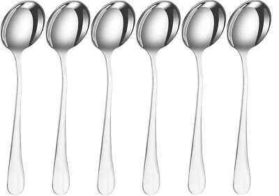 PEBBLE HUG 6 Pcs Stainless Steel Soup Spoon Vegetable Spoons for Dinner