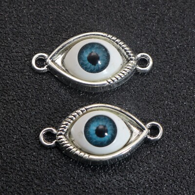 10 Tibet Silver Blue Evil Eye Charm Pendants 30X15mm Connector DIY Bracelet