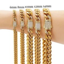 6/8/10/12/14mm Gold Tone Stainless Steel Cuban Link Chain Necklace for Men Women