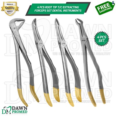 4 Pcs TC Extracting Forceps Root Tip Set Dental Extraction Instruments German Gr