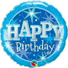 Qualatex 18-Inch Happy Birthday Blue Sparkle Helium Foil Balloon - Boys Party