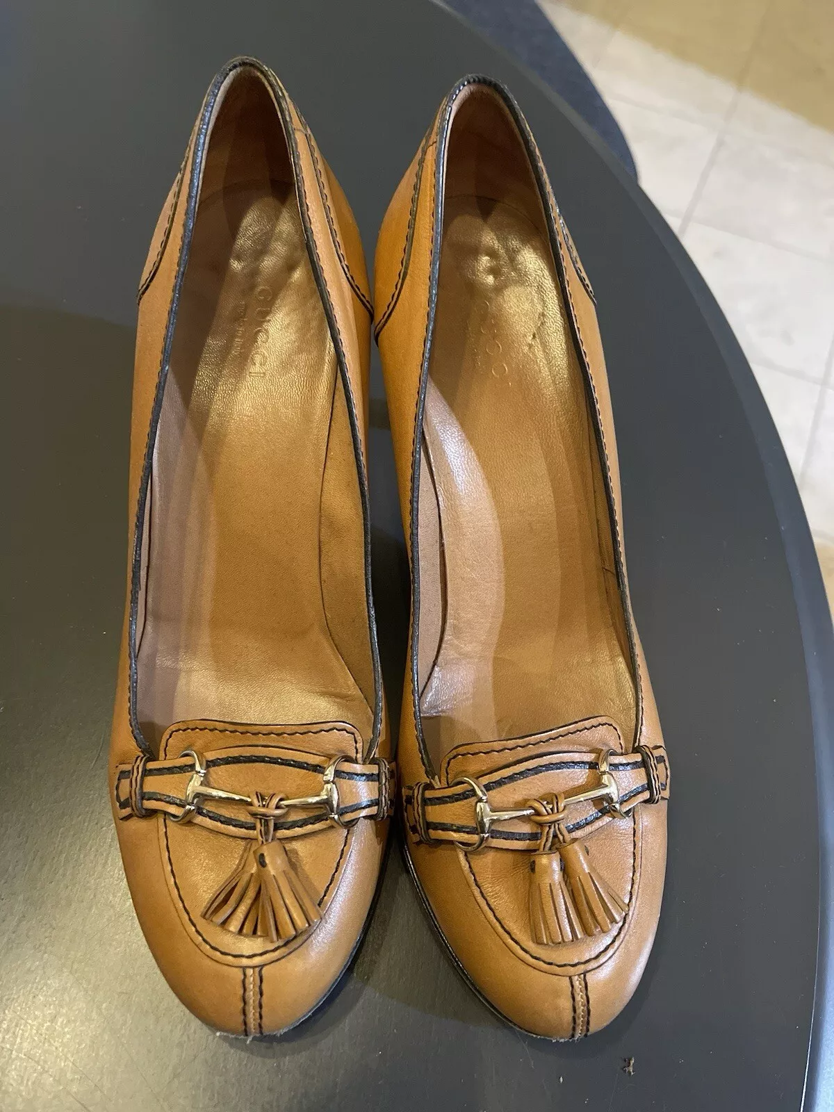 Escarpins à talons hauts femme Gucci en cuir marron taille 9 / 39   talons 3,5 pouces