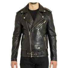 Men's Quilted Motorcycle Jacket Designs Black Biker Jacket Genuine Leather Coat