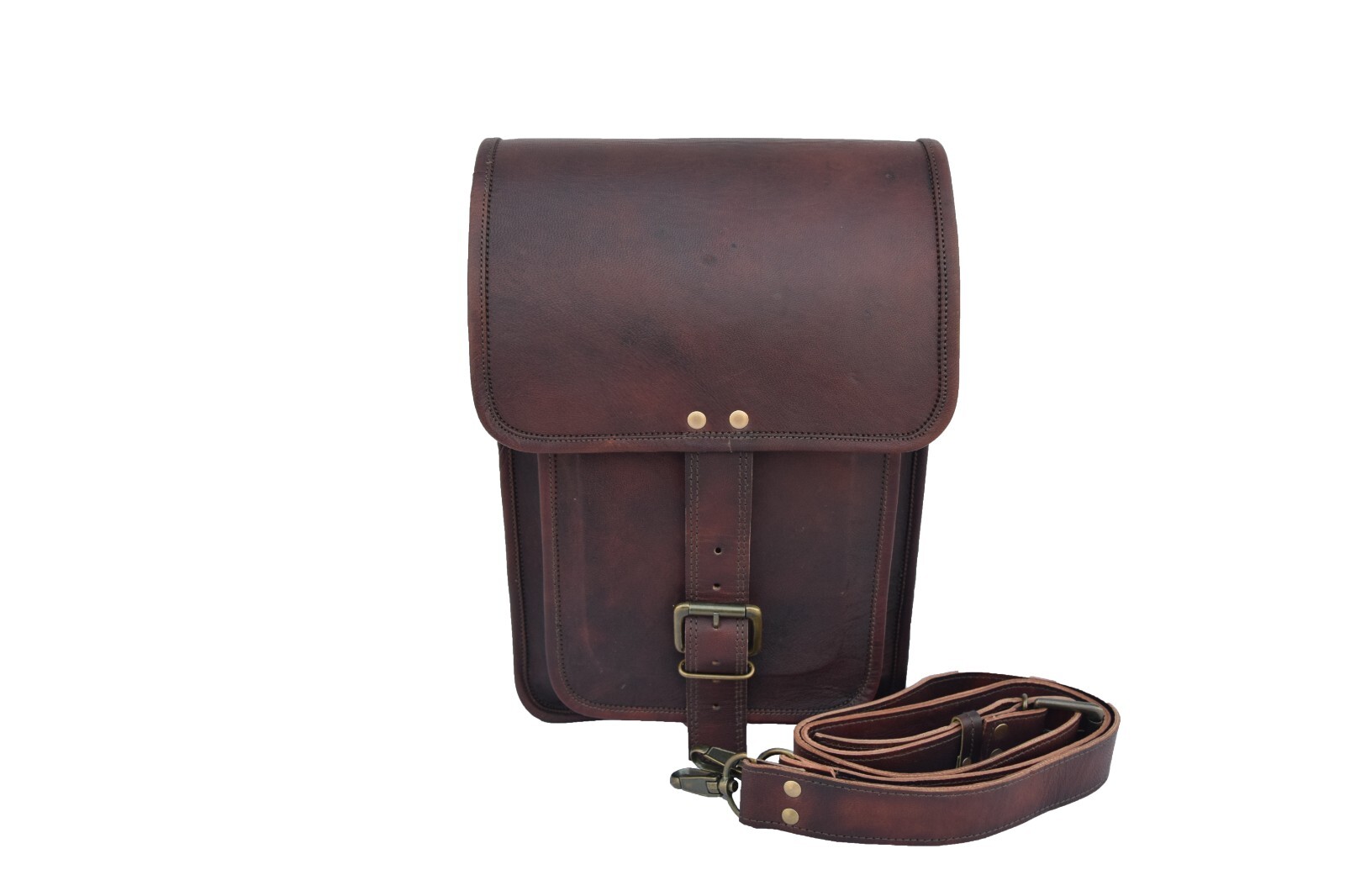 14 In Dark Leather Messenger Bag School A4 Laptop Satchel Crossbody Sling Bag