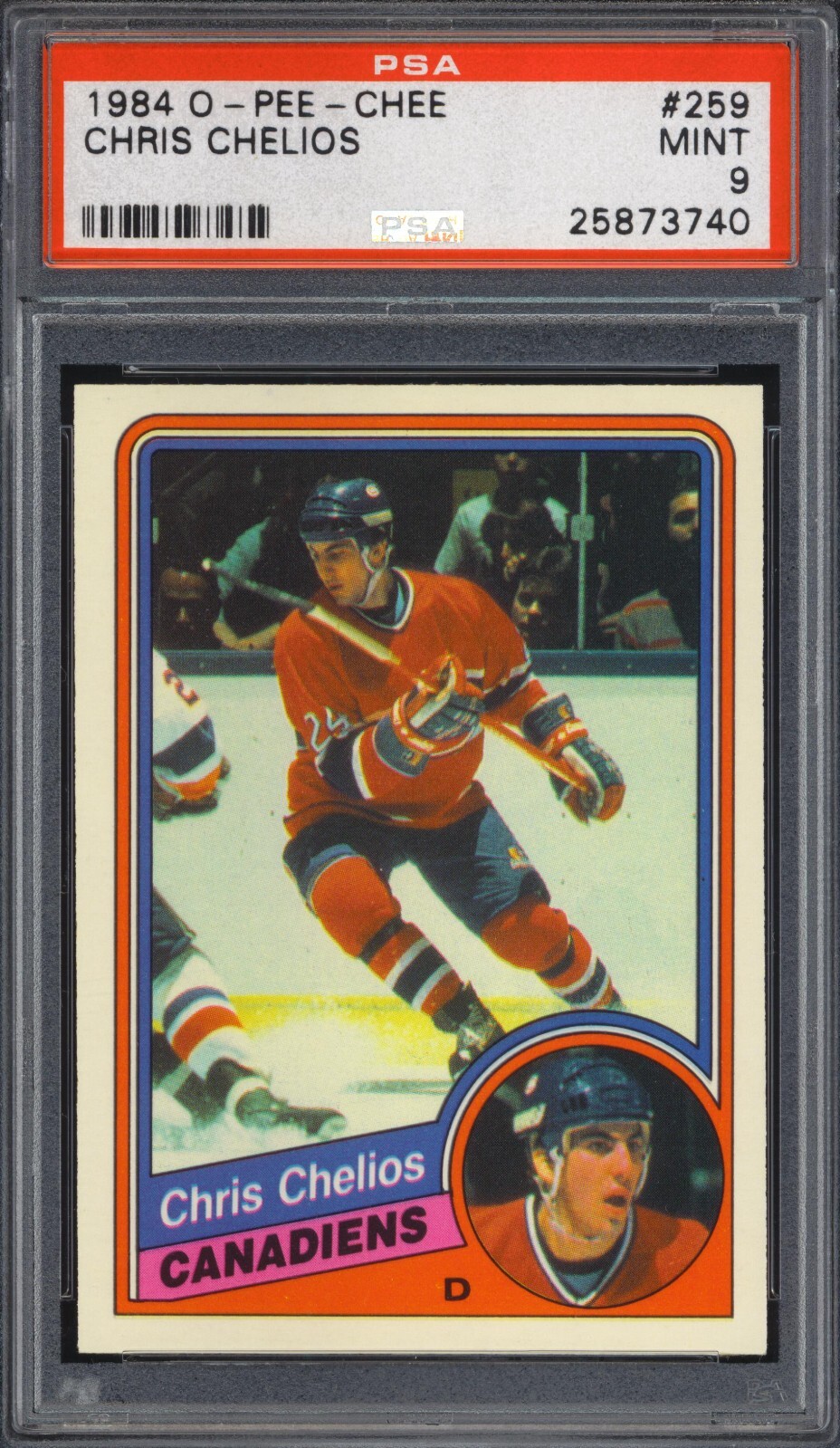 PSA 9 Mint  1984-85 O-Pee-Chee #259 Chris Chelios Rookie RC