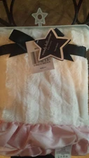 Wendy Bellissimo White Plush Minky Fur Satin Pink Baby Crib Blanket NWT!