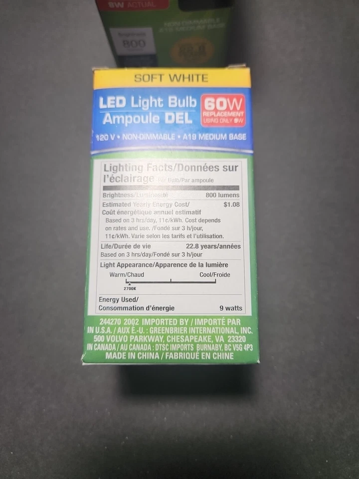 LED Light Bulb 60w Soft White 2 Pack (2) 800 Lumens 120 V - Image 3 of 4