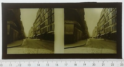 Uo08 Positive Stereo Glass Plate BE circa 1920 Lively Street Bistro Pub Pernod