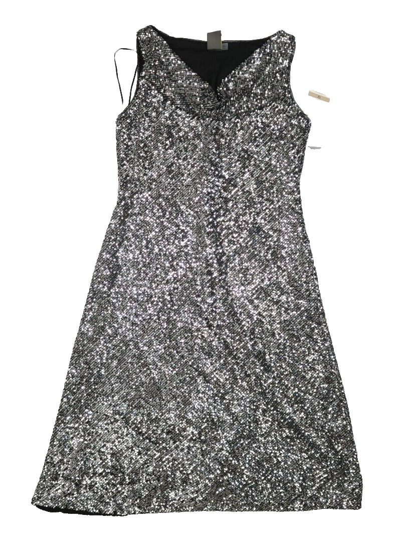 Taylor Sleeveless Silver Sequin Knee Length Lined A-Line Dress Womens 12 Taylor Sleeveless Silver Sequin Knee Length Lined A-Line Dress Womens 12