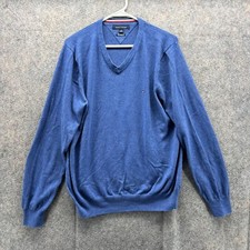 Tommy Hilfiger Sweater Men Large Blue Sweatshirt Pullover V Neck Premium Cotton