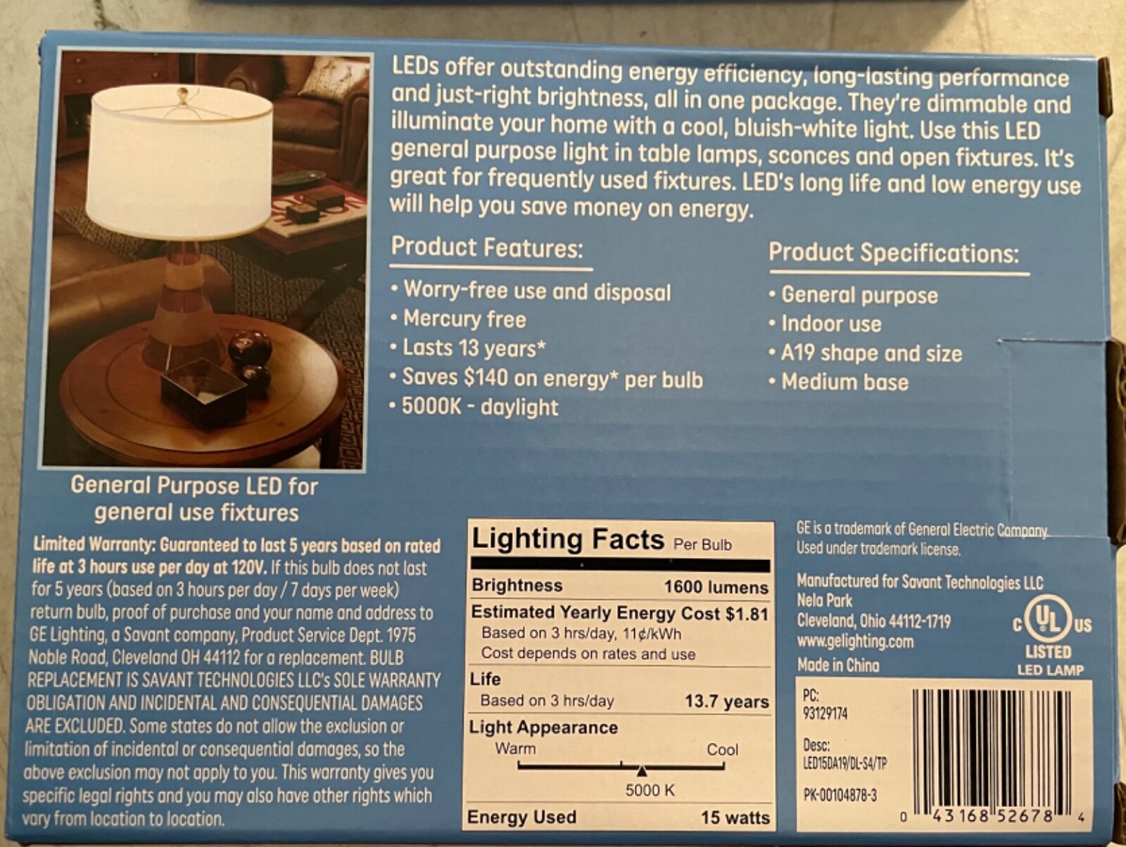 GE LED Daylight Light Bulbs 1600 Lumens A19 100 Watt Replacement 15 watt 12 Pack