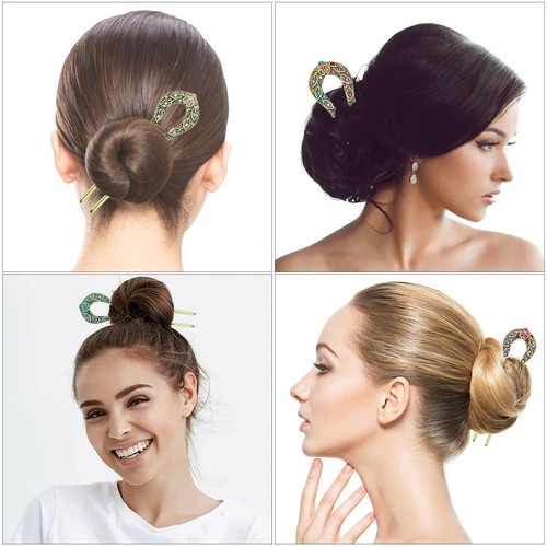 4 pz forchette per capelli francesi metallo a forma di U bastone forchette per capelli vintage per donna - Foto 6 di 7