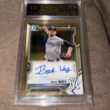 2021 Bowman Chrome Beck Way Auto Gold Refractor #’d/50 Gem Mint 10 Yankees SP