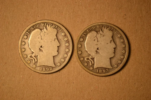 2 nice Barber Halves from set- 1892 and 1893- Very Good