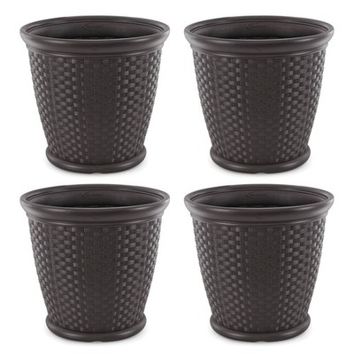 Suncast Sonora 22'' Wicker Decorative Garden Flower Planter, Dark Brown (4 Pack)